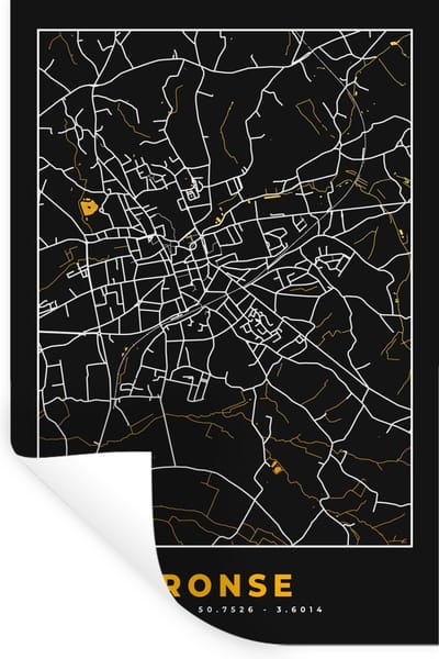 Muurstickers - Sticker Folie - Ronse - Kaart - Plattegrond - Goud - Stadskaart - 20x30 cm - Plakfolie - Muurstickers Kinderkamer - Zelfklevend Behang - Zelfklevend behangpapier - Stickerfolie