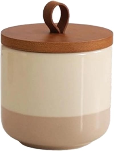Ceramische opbergpot met bamboedeksel en siliconenring - Luchtdichte container met handvat voor voedselopslag - Compact en praktisch voor keukenorganisatie