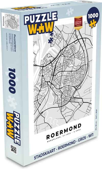 Puzzel Stadskaart - Roermond - Grijs - Wit - Legpuzzel - Puzzel 1000 stukjes volwassenen - Plattegrond