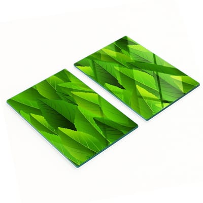 Decoratieve glazen snij- en serveerplanken met groene bladeren, 2x40x52 cm