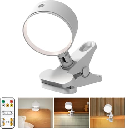 Thijox - Leselampe Bett Akku Kabellos 5000mAh - Dimmbar Klemmlampe mit 3 Farben & Touch Fernbedienung - USB-C Klemmleuchte LED 360° Drehbar - Nachttis