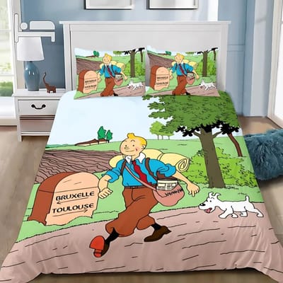 Dekbedovertrek Kussensloop Avonturen van Kuifje Beddengoed Set Volwassene Jongen Meisje Slaapkamer Decoratie Kinderen Cadeau Eenpersoons Tweepersoons Groot EU Single(135*200cm)3pcs