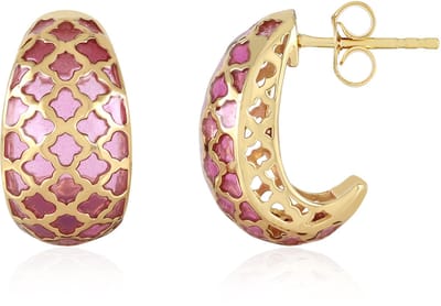 Cavill - Zilveren Oorbellen - 925 Sterling Zilver Verguld - Roze Emaille 17 mm - Geometrische, Elegante, Medium Oorbellen voor Dames