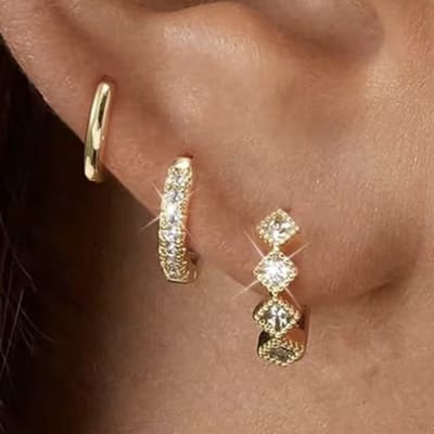 Gouden Oorbellen - 3 Stuks - Kleur: Goud - Hoge Kwaliteit - Luxe Oorbellen - RVS / Roestvrijstaal / Stainless Steel - Oorbellen Set - Inclusief Luxe Cadeau Verpakking - Oorhangers / Oorring / Oorsteker / Oorknop - Verkleurt Niet - Earrings