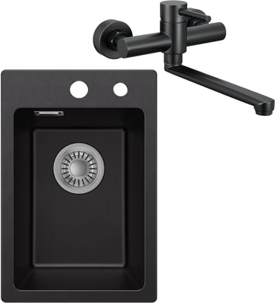 CECIPA max Spoelbak Keuken 30x45cm - Granieten Spoelbakken Zwart - Spoelbakken Keuken Met Wandmontage Keukenkraan - Wasbak Keuken