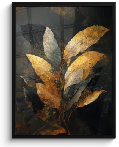 Poster in lijst - Fotolijst 60x80 cm - Posters - Gouden Bladcompositie – Botanische Luxe - Posterlijst zwart - Decoratie - Wanddecoratie woonkamer - Muurdecoratie slaapkamer