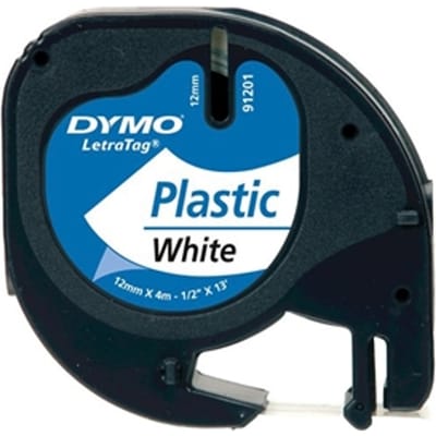 DYMO LetraTag originele plastic labels | Zwart afdrukken op witte etiketten | 12 mm x 4 m | Zelfklevende multifunctionele labels voor LetraTag labelprinters | gemaakt in Europa