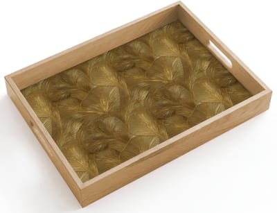 Dienblad hout 40x30 cm - Schootdienblad - Organisch - Lijnen - Goud - Borrelplank rechthoek - Plateau dienbladen