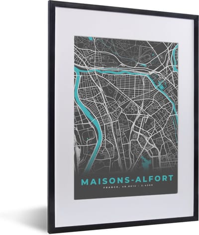 Fotolijst incl. Poster - Maisons-Alfort - Frankrijk - Plattegrond - Kaart - Stadskaart - 30x40 cm - Posterlijst