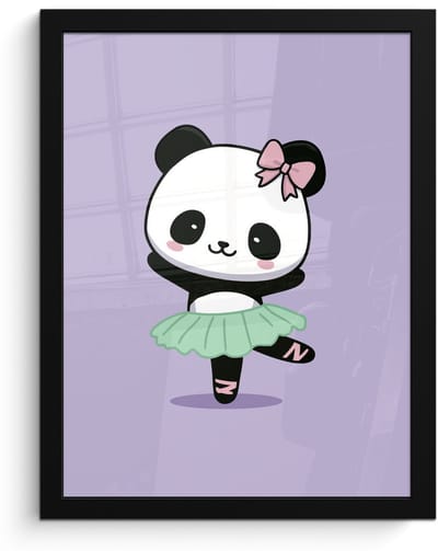 Poster in lijst - Fotolijst 30x40 cm - Posters - Panda - Paars - Sierlijk - Kawaii - Posterlijst zwart - Decoratie - Wanddecoratie woonkamer - Muurdecoratie slaapkamer