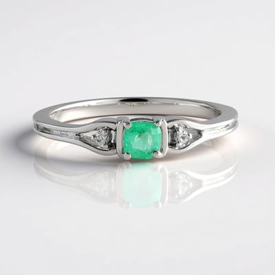 Cavill - Zilveren ring met platina coating - Colombiaanse antieke kussen smaragd 0,242 ct - 925 sterling zilver met zirkonen - Elegante luxe ring