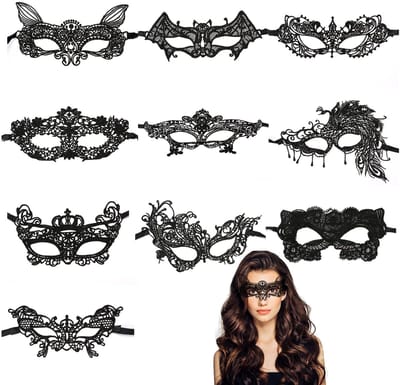 Dailygoods- Carnavalsmasker zwart - 10 stuks - Kanten masker - Sexy masker - Verkleedmasker - Geschikt voor Halloween/carnaval - Feestmasker