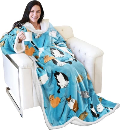 Warm Pluche TV Deken met Mouwen en Zakken voor Volwassenen - Dubbelzijdig Fleece