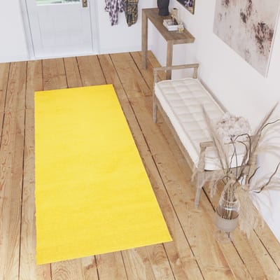 Tapiso Delhi Tapijtloper Vloerkleed Hoogpolig Fluffy Geel Op Maat- 100x100