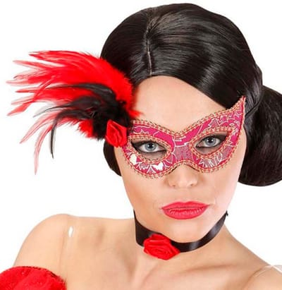 WIDMANN - Roze en goudkleurig halfmasker met pluimen voor volwassenen