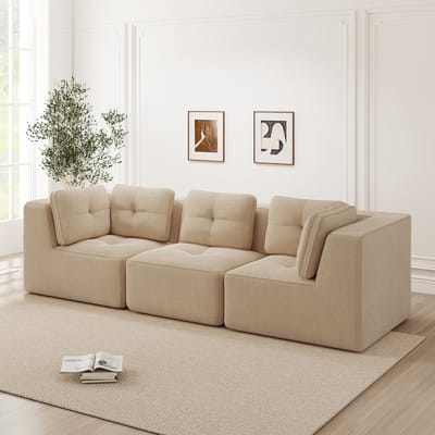 MODENUIT Hoekbank 3-Zits - Modulair Met Diepe Zitting 74 cm En Lage Zithoogte - Voor Woonkamer - Ribstof Beige