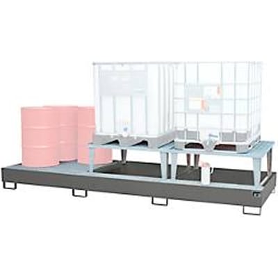Opvangbak Bauer AWA 32, staal, grijs, L 3850 x B 1460 x H 780 mm, 1000 l, voor 3 x 1000 l IBC, 2 vulstukken, 1 rooster