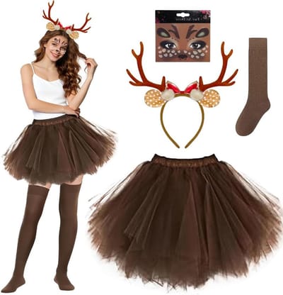 Dames rendier kostuum met hoofdband, rendierhoed, sokken en accessoires voor feestdagen en carnaval