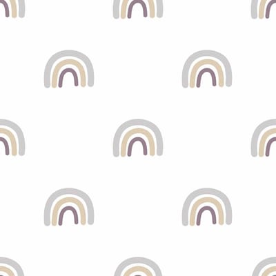 Behang - Kinderkamer – Regenbogen– Grijs – Wit – Bruin - Babykamer - Kinderbehang – 0,53 x 10,05 M