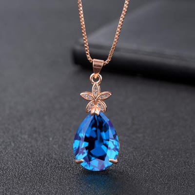 14k Rosegoud 45cm Ketting Saffier Hanger Voor Vrouwen Collares Mujer Hanger Bohemen Naszyjnik Blauwe Saffier Sieraden Bizuteria 45cm blauw