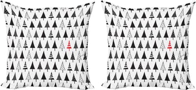 ABAKUHAUS Kerstkussenhoez set van 2, driehoekige dennenbom 45x45 cm, antracietgrijs, vermiljoen