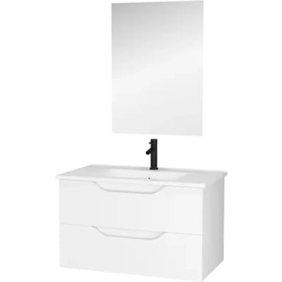 Aurlane Badmeubelset 85cm - Wit - Met Spiegel En Wastafel - Met 2 Lades - Met Witte Wastafel - 85x51x54cm