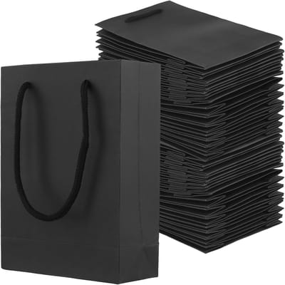 50 stuks zwarte papieren zakken met handvat, 13 x 6 x 19 cm, cadeauzakjes voor verjaardag, geschenken en bruiloften, kraftpapieren zakjes voor feestelijke gelegenheden