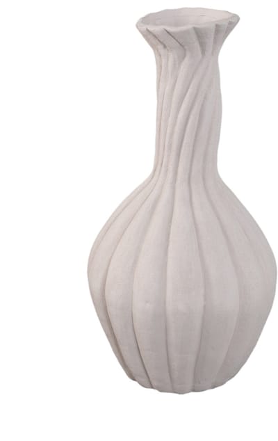 PTMD Lydia White Ceramic Swirl Ribbed Vase M