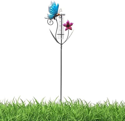 Regenmeter Bloemendesign - Watermeter Tuin - Neerslag Meten - Roestbestendig - 90 cm Hoog - Zwart Metaal