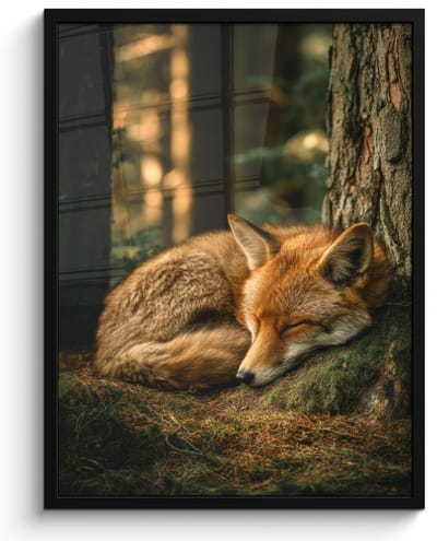 Poster in lijst - Fotolijst 60x80 cm - Posters - Vos - Bos - Slapen - Posterlijst zwart - Decoratie - Wanddecoratie woonkamer - Muurdecoratie slaapkamer