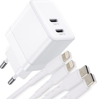 Fast Charger geschikt voor iPhone 7 8 SE X XS XR 11 12 13 14 - 2x usb C naar Lightning Kabel 2 Meter - Usb C Adapter 35w GaN - Usb C Snellader