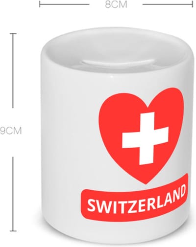 Akyol - switzerland vlag hartje Spaarpot - Zwitserland - reizigers - toerist - verjaardagscadeau - souvenir - vakantie - 350 ML inhoud