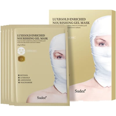 SUDEE Luxegold Masque Gel Nourrissant Enrichi - Feuille Hydrogel Premium pour l'Élasticité de la Peau & la Nutrition Profonde - 28g x 5 pièces beige