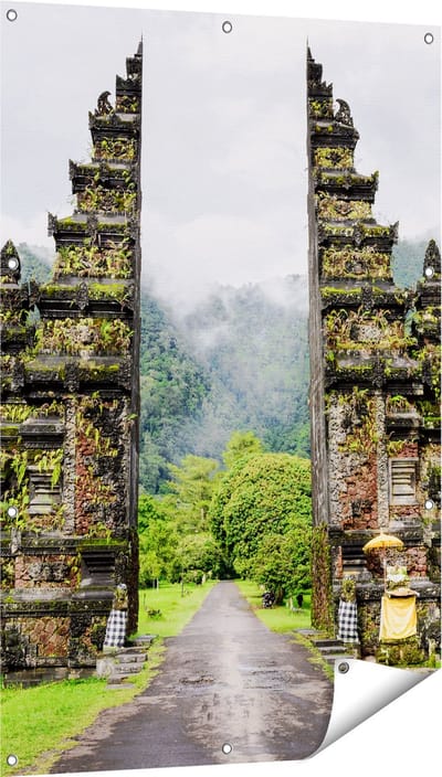 Gards Tuinposter Tempel Poort in Bali - 80x120 cm - Tuindoek - Tuindecoratie - Wanddecoratie buiten - Tuinschilderij