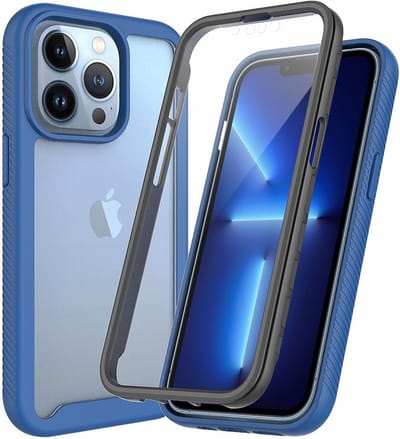 Hoesje Geschikt voor Apple iPhone 13 Pro Max | Met ingebouwde screenprotector | Full Protect valbescherming | Doorzichtig / Blauw