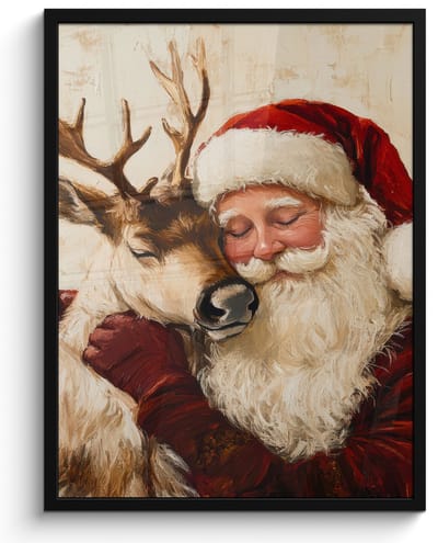 Poster in lijst - Fotolijst 50x70 cm - Posters - Kerstman - Rendier - Kerst - Christmas - Posterlijst zwart - Decoratie - Wanddecoratie woonkamer - Kerstdecoratie voor binnen - Kerstversiering - Kerstmis versiering in huis - Kerstaccessoires