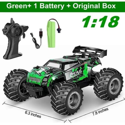 Nouvelles voitures RC télécommandées pour garçons 25 KM/H voiture rapide pour adultes RTR 2WD camion monstre tout-terrain avec lumières LED Radio jouets cadeaux enfants 1 battery vert