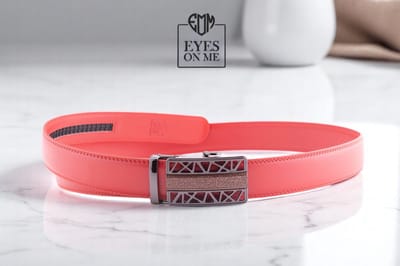 Rode lederen riem zonder gaatjes met automatische gesp voor heren ( model N049 )