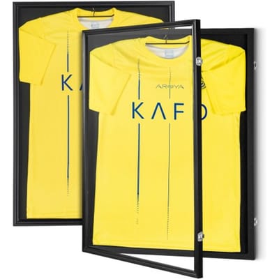 VEVOR Set van 2 Jersey Display Cases 590 x 790 x 40 mm Afsluitbare Shadow Box voor sportshirts met 98% UV-bescherming PC-glas en hangers voor honkbal-, basketbal-, voetbal-, hockeyshirts en uniformen