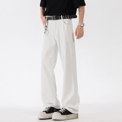 Amerikaanse Witte Stretch Jeans Heren Trendy Mid-Waist Rechte Broek 3XL