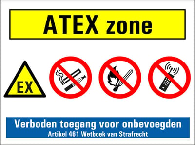 ATEX zone ontploffingsgevaar opslag sticker 200 x 150 mm