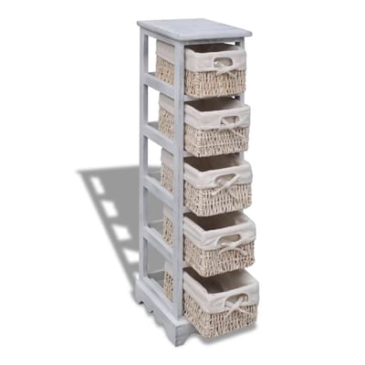 vidaXL - Opbergrek - met - 5 - weefmanden - hout - wit