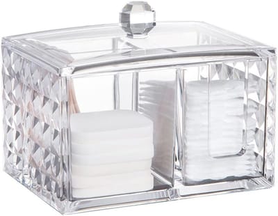 Cosmetic Organiser - Katoenen Pad Houder - Katoenen Pad Opbergdoos met Deksel voor Slaapkamer - Badkamer - Make-up Tafel Opberging (Doorzichtig)