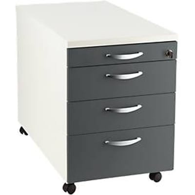 Verrijdbaar ladeblok NEVADA - B 430 x D 600 x H 600 mm -  3 laden + 1 materiaallade - donkergrijs