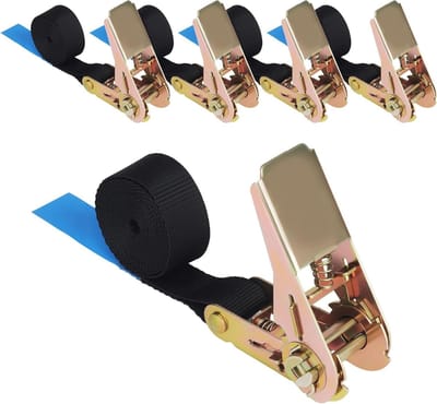 SnelShoppen - Pack van 5 Ratchet Straps zonder Haken - 25 mm x 2 m Bevestigingsbanden tot 800 kg - Hoogwaardige Polyester - Voor Auto, Moto, Transport
