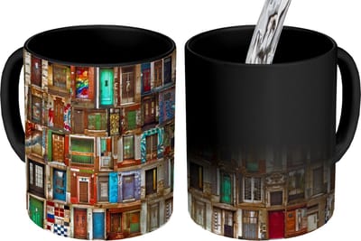 Magische Mok - Foto op Warmte Mokken - Koffiemok - Deuren - Kleurrijk - Collage - Architectuur - Magic Mok - Beker - 350 ML - Theemok