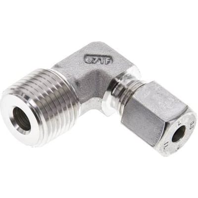 1/2'' NPT Buitendraad x 6S RVS Elbow 90deg Snijring 630 Bar DIN 2353 - FL2E-MC-ST-012N-06-S