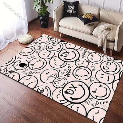 Selectie van meerdere maten Creatief Smiley-gezicht Patroon Tapijt voor Woonkamer Slaapkamer Bank Huisdecoratie Antislip Vloermat Grote Maat 40x60cm (16x24in)