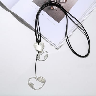 Trendy Boho Lange Truiketting Ketting Vrouwen Vrouw Hart Hanger Verstelbare Leren Kettingen Cadeau Sieraden 80cm zwart