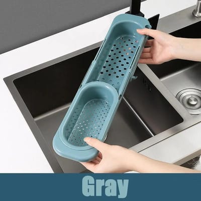 Verstelbare Lengte Keukenspoelbak Afdruipmand Afwasrek voor Zeep Handdoekrek Benodigdheden Keukenaccessoires Plank Afwasrek grijze kleur
